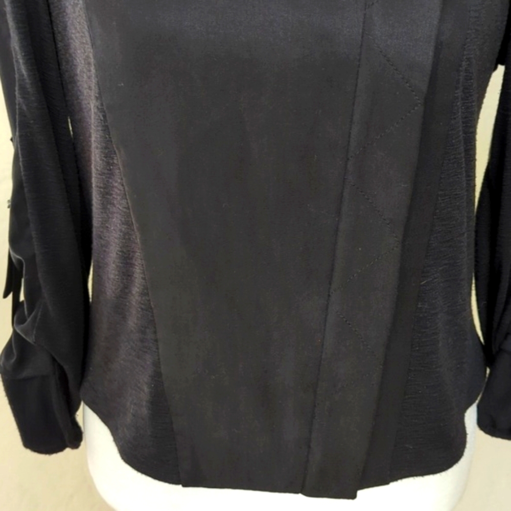 Rachel Rachel Roy Black Mixed Media Moto Style Cropped Jacket Size Medium - Picture 6 of 12